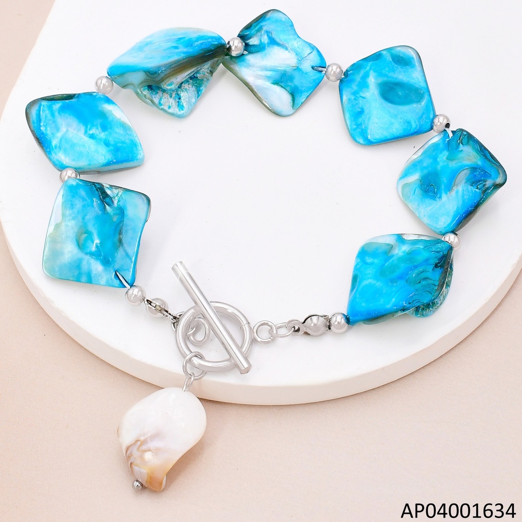 PULSERA PLAT ROMBO CELESTE C/ BLANCO CIERRE TIFFANY EM. BA2305-45