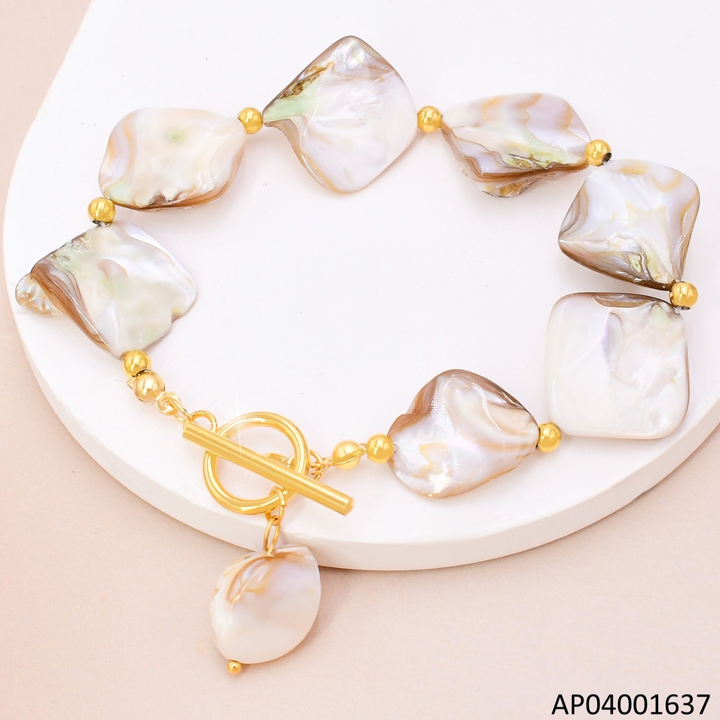 PULSERA DOR ROMBOS GRISES C/ CREMA CIERRE TIFFANY EM.BA2308-45