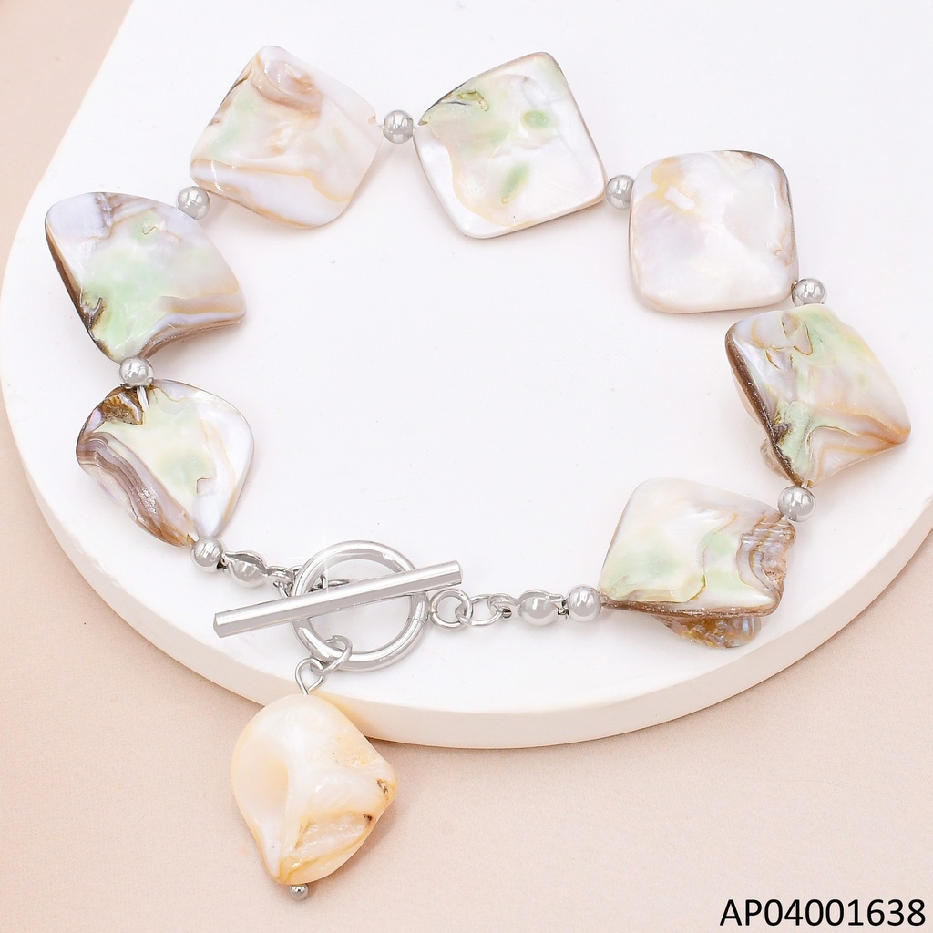 PULSERA PLAT ROMBOS GRISES C/ CREMA CIERRE TIFFANY EM.BA2309-45