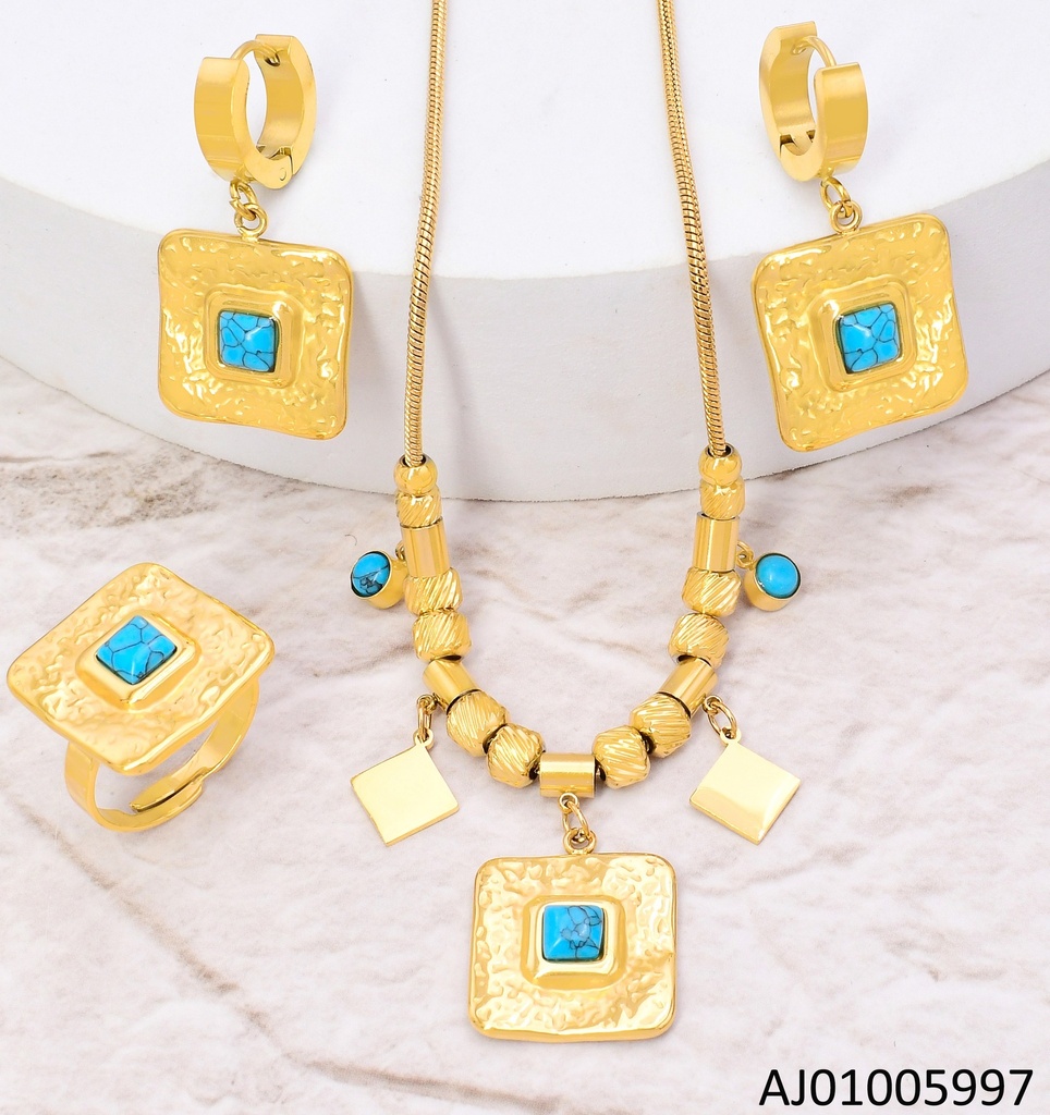 SET ROMBO DOR.C/ROMBO AQUA C/ANILLO 10429-371