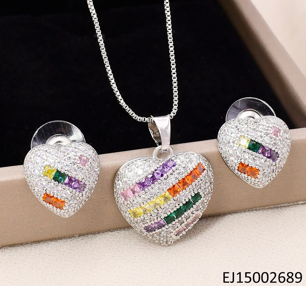 SET PLAT.CORAZON ZIRCONIAS C/ LINEAS ZIRC.COL.SE1199-6