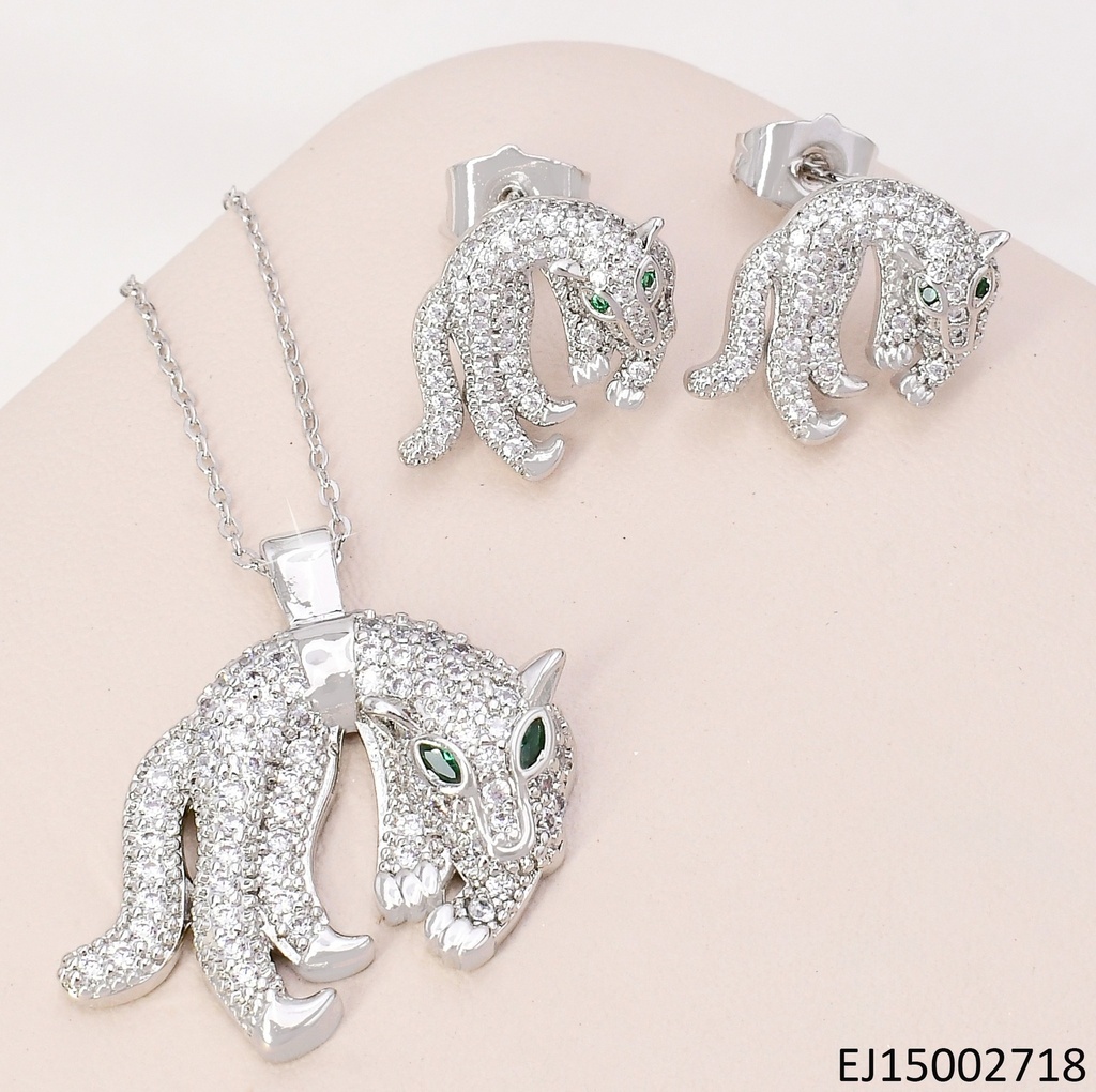 SET PLAT.LEOPARDO DE ZIRCONIAS, OJOS VERDES SE1031-3