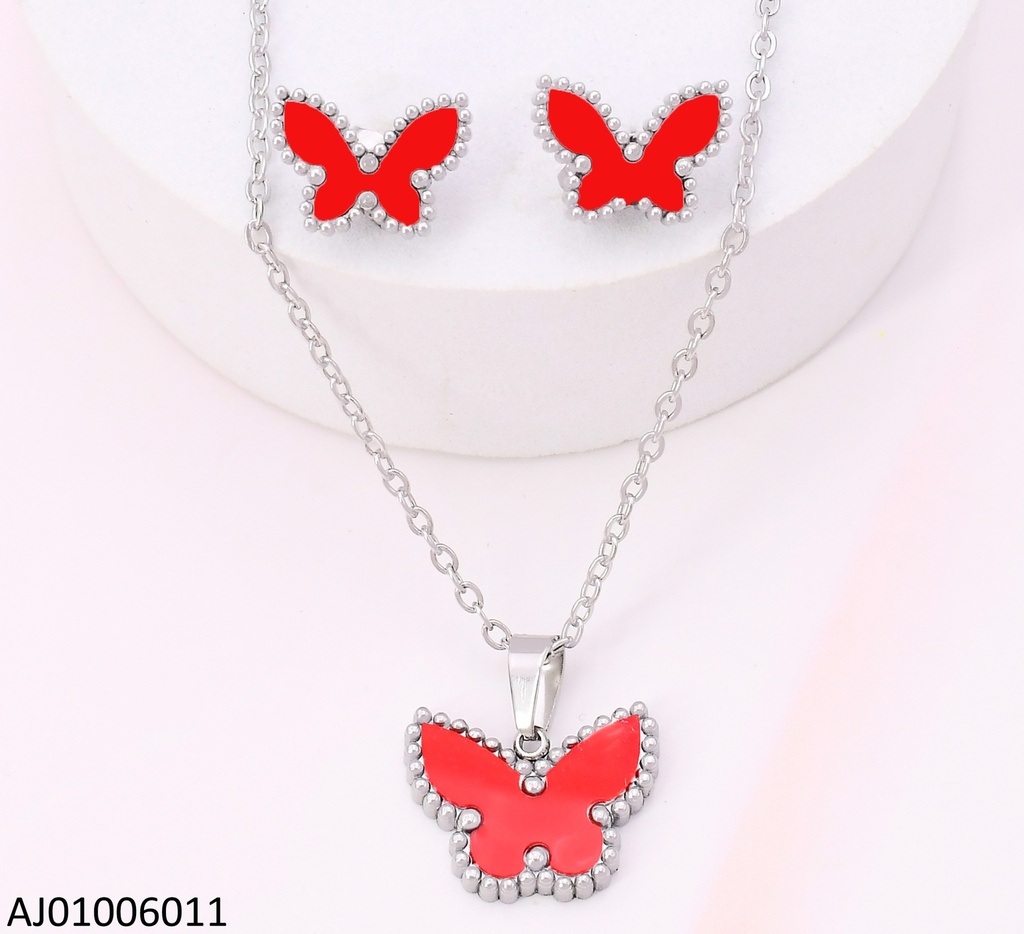 SET PLATEADO MARIPOSA ROJA 7317-312 VAN CLEFF