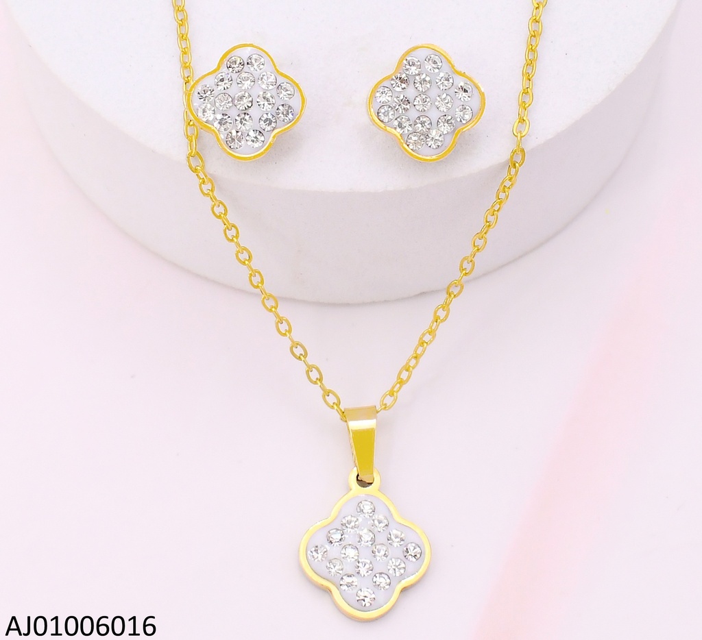 SET DORADO FLOR 4 PETALOS ZIRCONIAS 0269-731