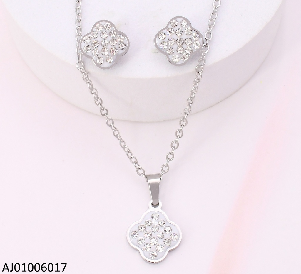 SET PLATEADO FLOR 4 PETALOS ZIRCONIAS 7290-731