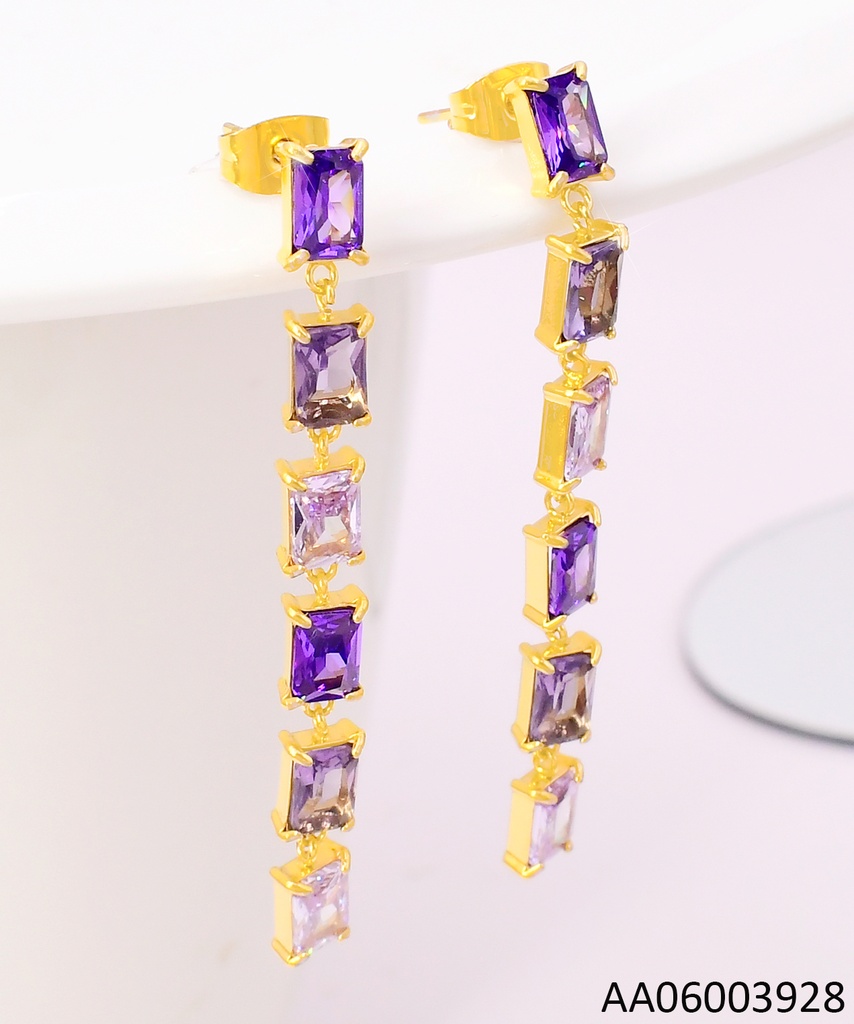 ARETES DOR ZIRC LILA RECT. KE111519