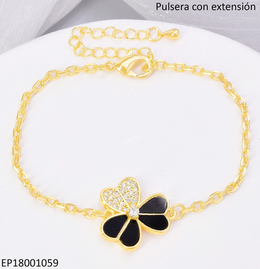 PULSERA CENTRO FLOR 3 PETALOS NEGRO/ZIRC.BE683-9
