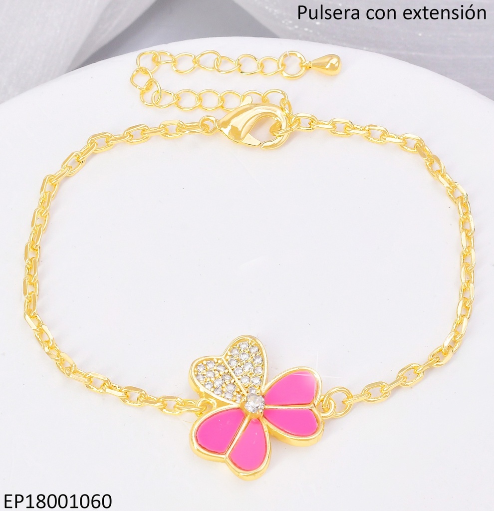 PULSERA CENTRO FLOR 3 PETALOS FUCSIA/ZIRC.BE684-9