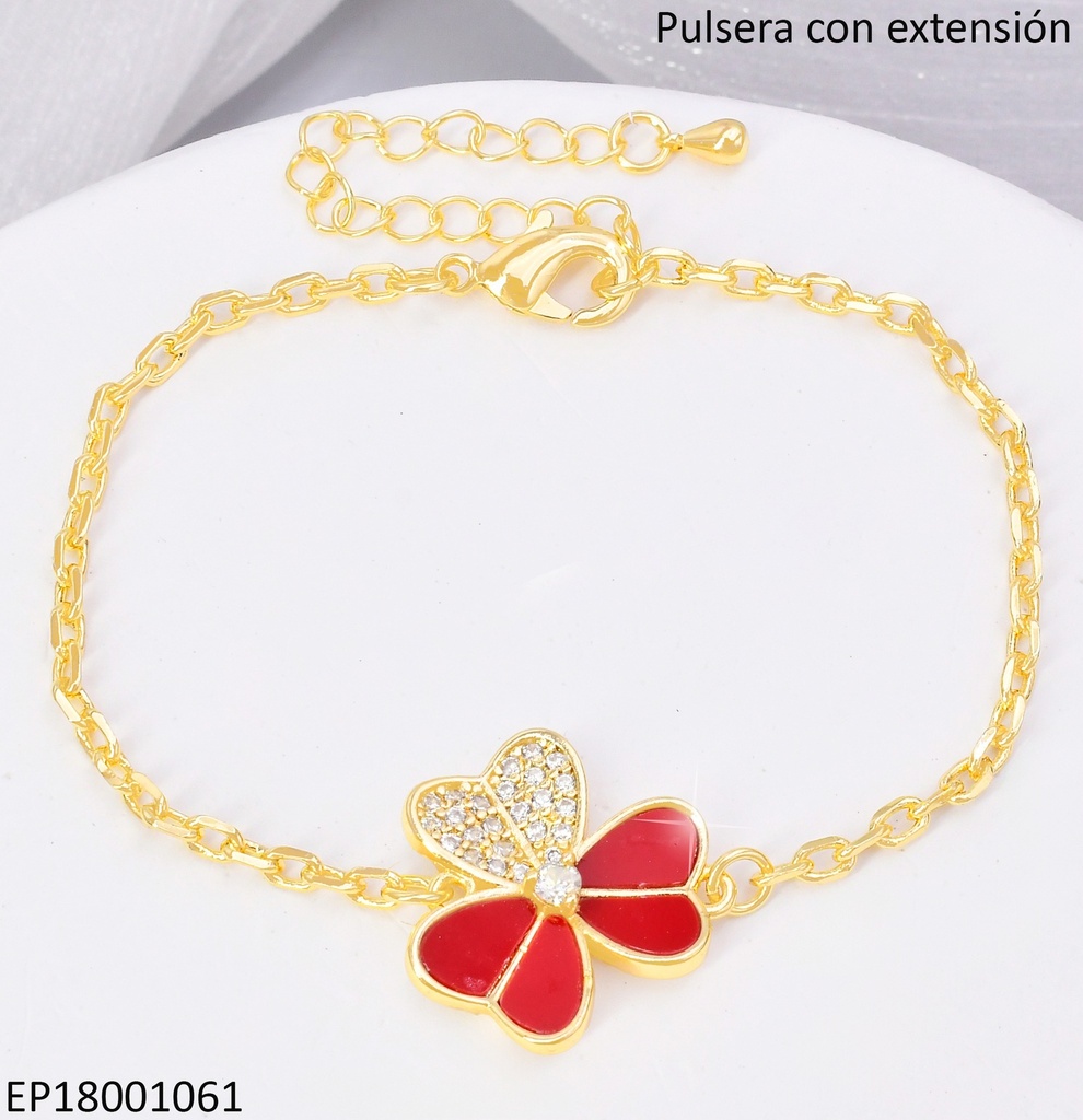 PULSERA CENTRO FLOR 3 PETALOS ROJO/ZIRC.BE685-9
