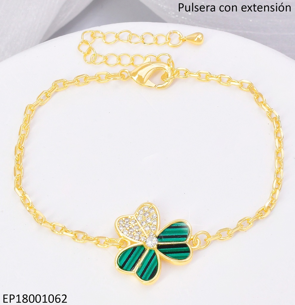 PULSERA CENTRO FLOR 3 PETALOS VERDES/ZIRC.BE686-9