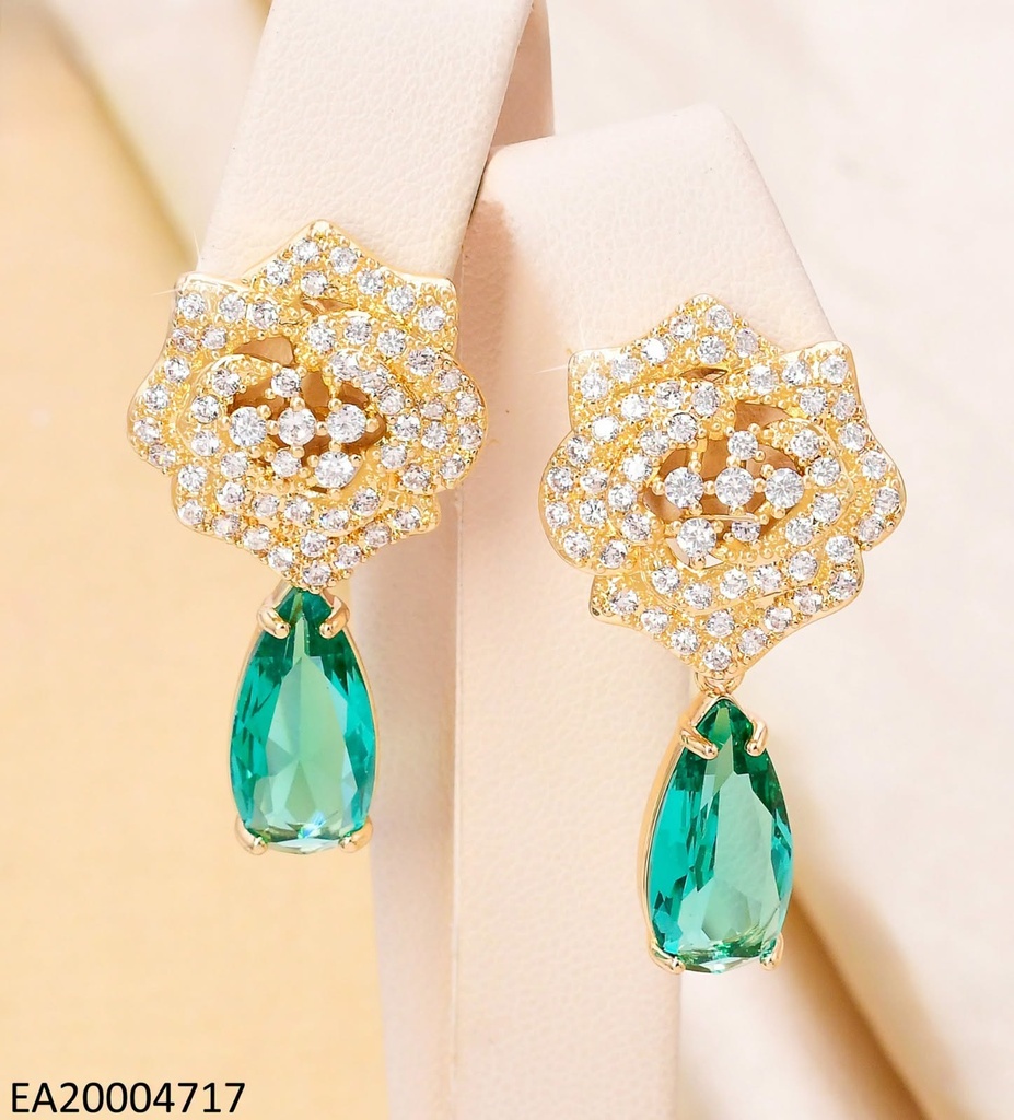 ARETES COLECCION PIEDRA ROSA ZIRC/VERDE EE4514-6