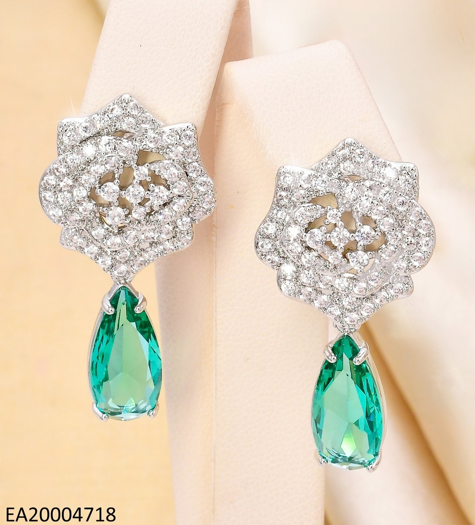 ARETES PLAT.COLECCION PIEDRA ROSA ZIRC/VERDE EE4515-6