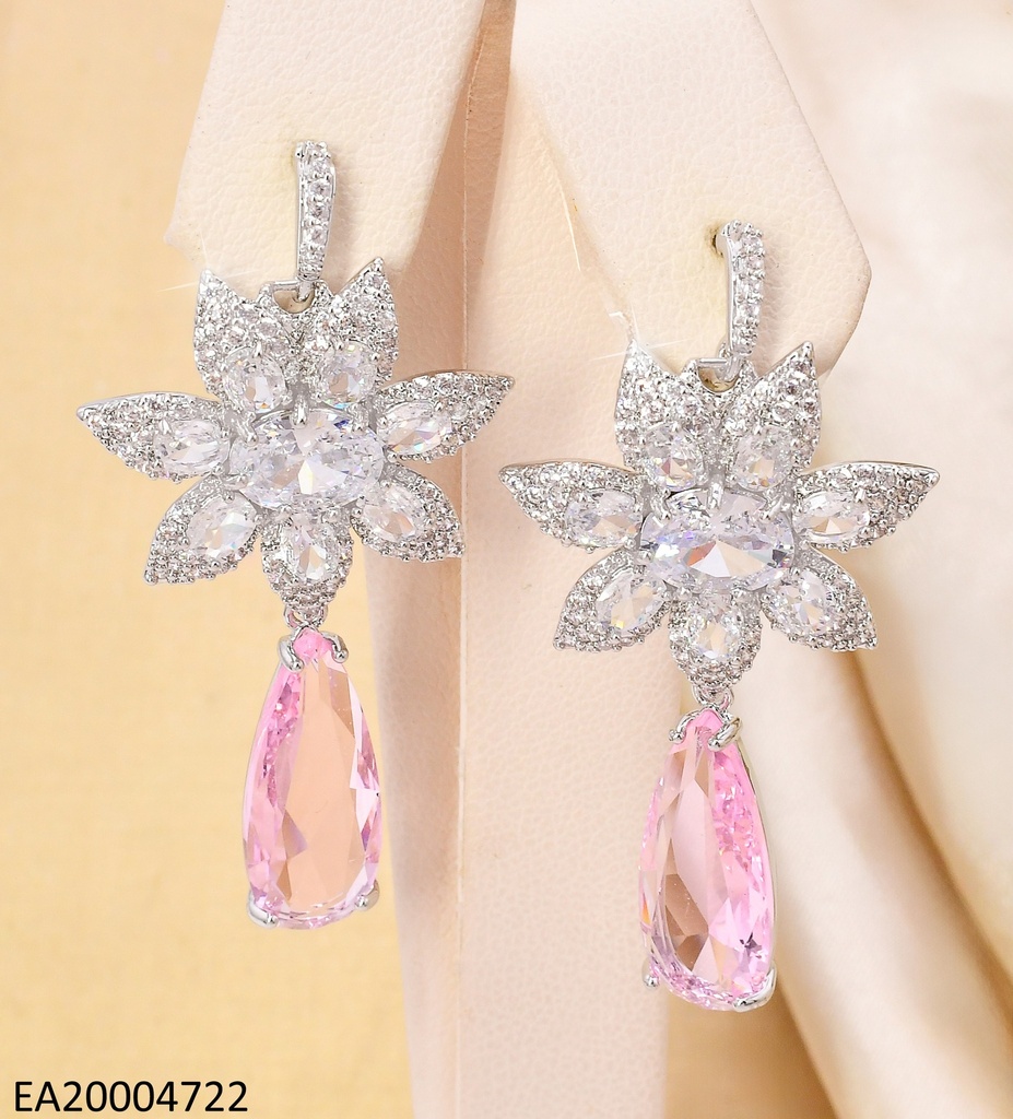 ARETES PLAT.COLECCION PIEDRA FLOR ZIRC/ROSADO EE4499-6