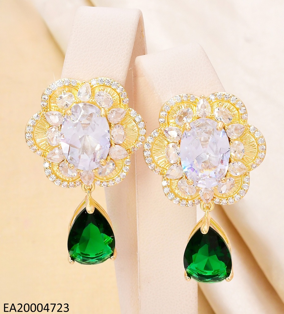 ARETES COLECCION PIEDRA FLOR ZIRC/VERDE EE4500-6