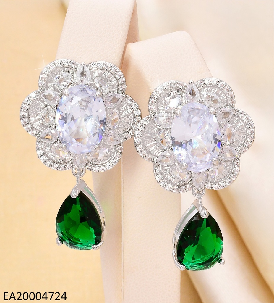 ARETES PLAT.COLECCION PIEDRA FLOR ZIRC/VERDE EE4501-6