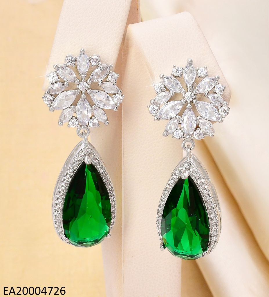 ARETES PLAT.COLECCION PIEDRA FLOR RD.ZIRC/VERDE EE4503-6