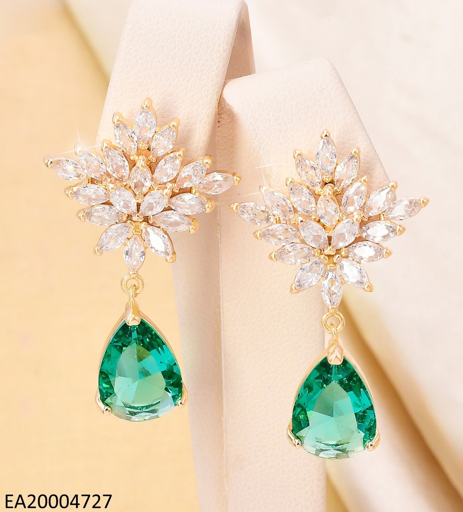 ARETES COLECCION PIEDRA FLOR RAMITAS ZIRC/VERDE EE4508-6
