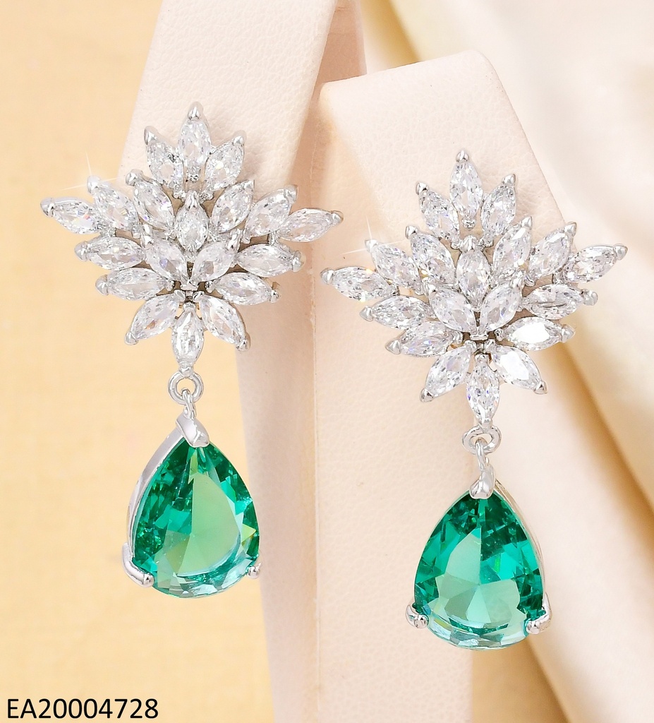 ARETES PLAT.COLECCION PIEDRA FLOR RAMITAS ZIRC/VERDE EE4509-6
