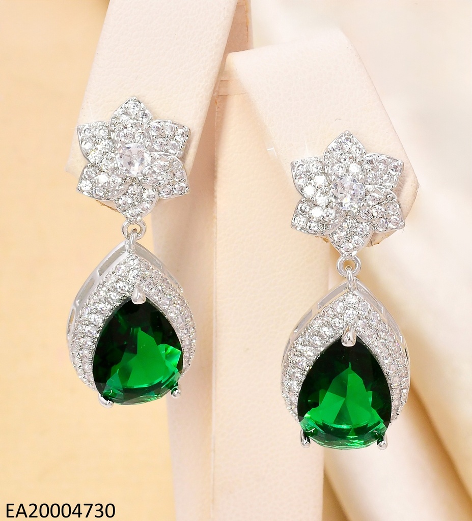 ARETES PLAT.COLECCION PIEDRA FLOR ZIRC/VERDE EE4491-6