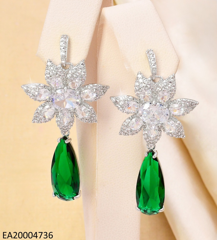 ARETES PLAT.COLECCION PIEDRA FLOR ZIRC/VERDE EE4469-6