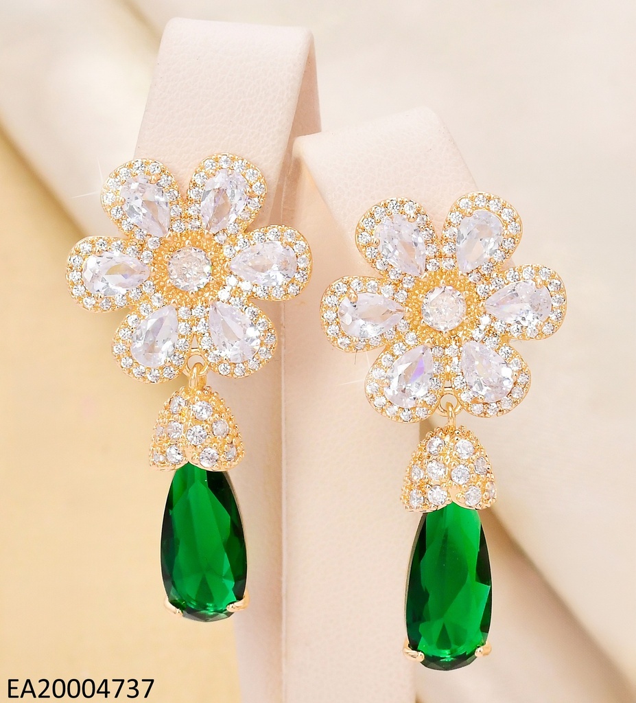 ARETES COLECCION PIEDRA FLOR ZIRC/VERDE EE4470-6
