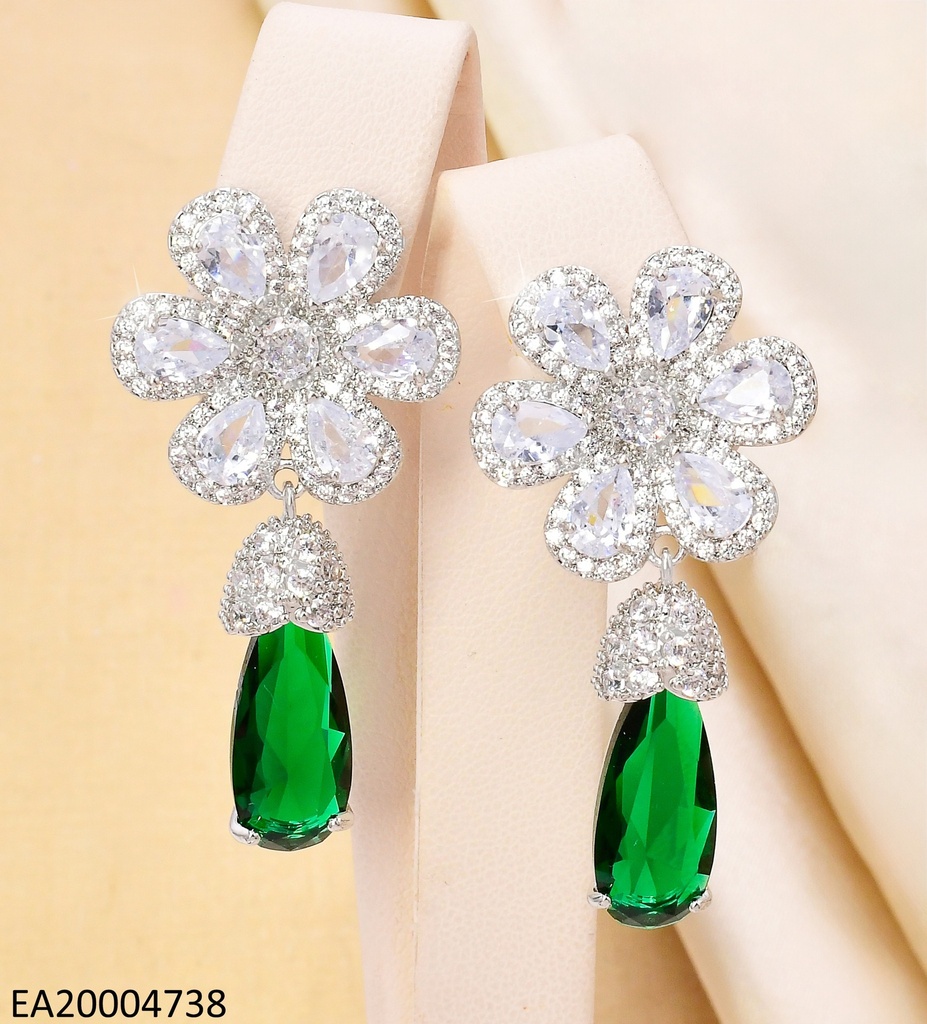 ARETES PLAT.COLECCION PIEDRA FLOR ZIRC/VERDE EE4471-6