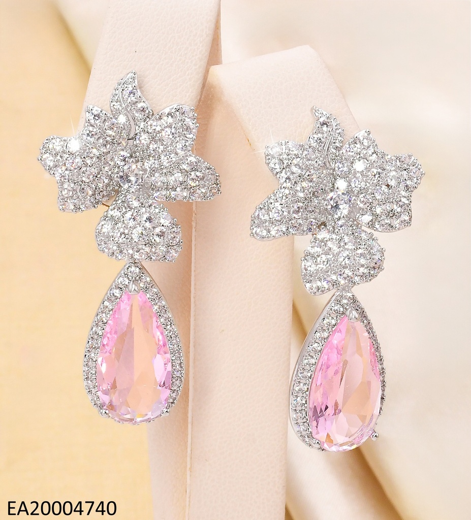 ARETES PLAT.COLECCION PIEDRA FLOR ZIRC/ROSADA EE4487-6