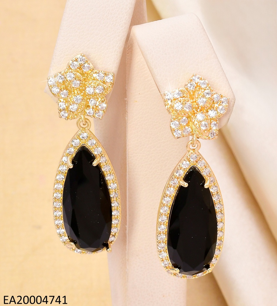 ARETES COLECCION PIEDRA FLOR ZIRC/NEGRO EE4488-6