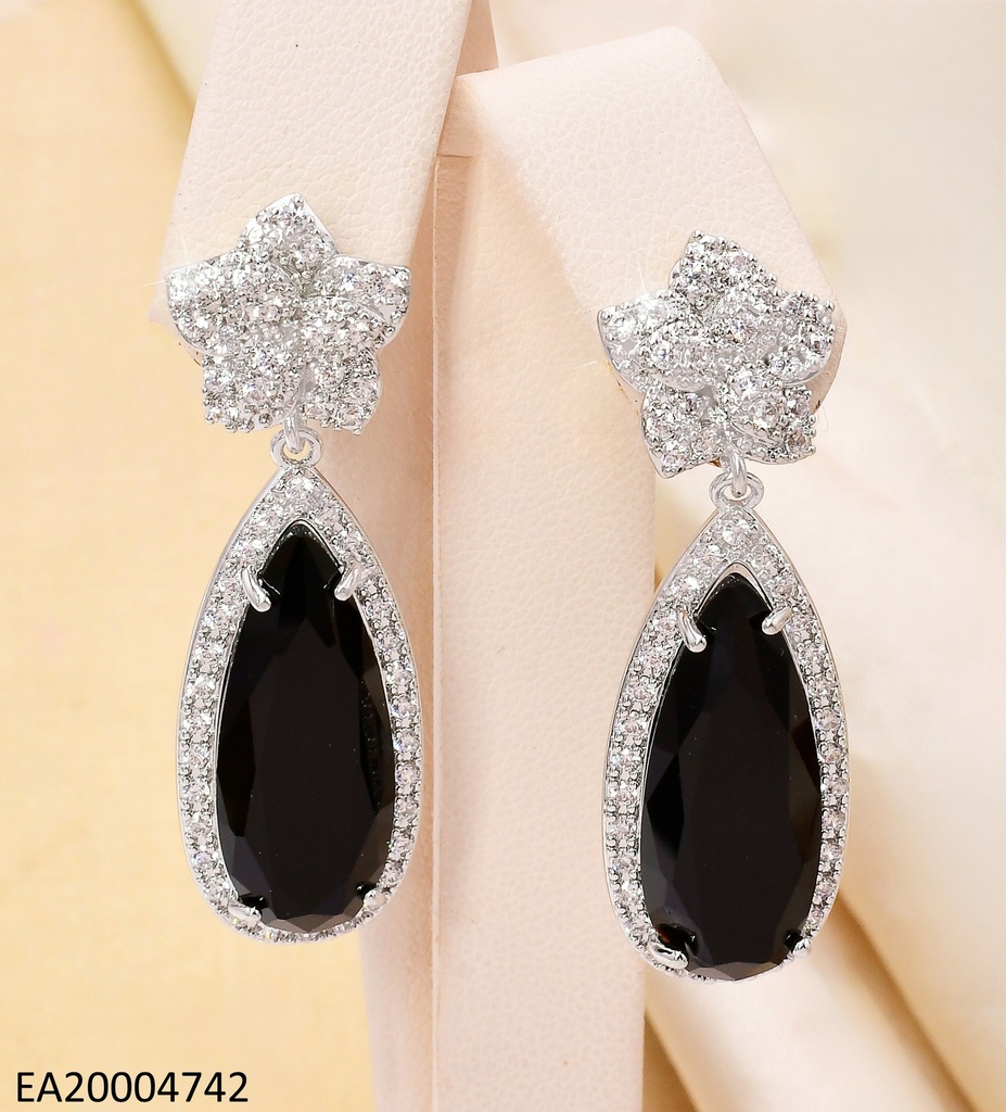 ARETES PLAT.COLECCION PIEDRA FLOR ZIRC/NEGRO EE4489-6
