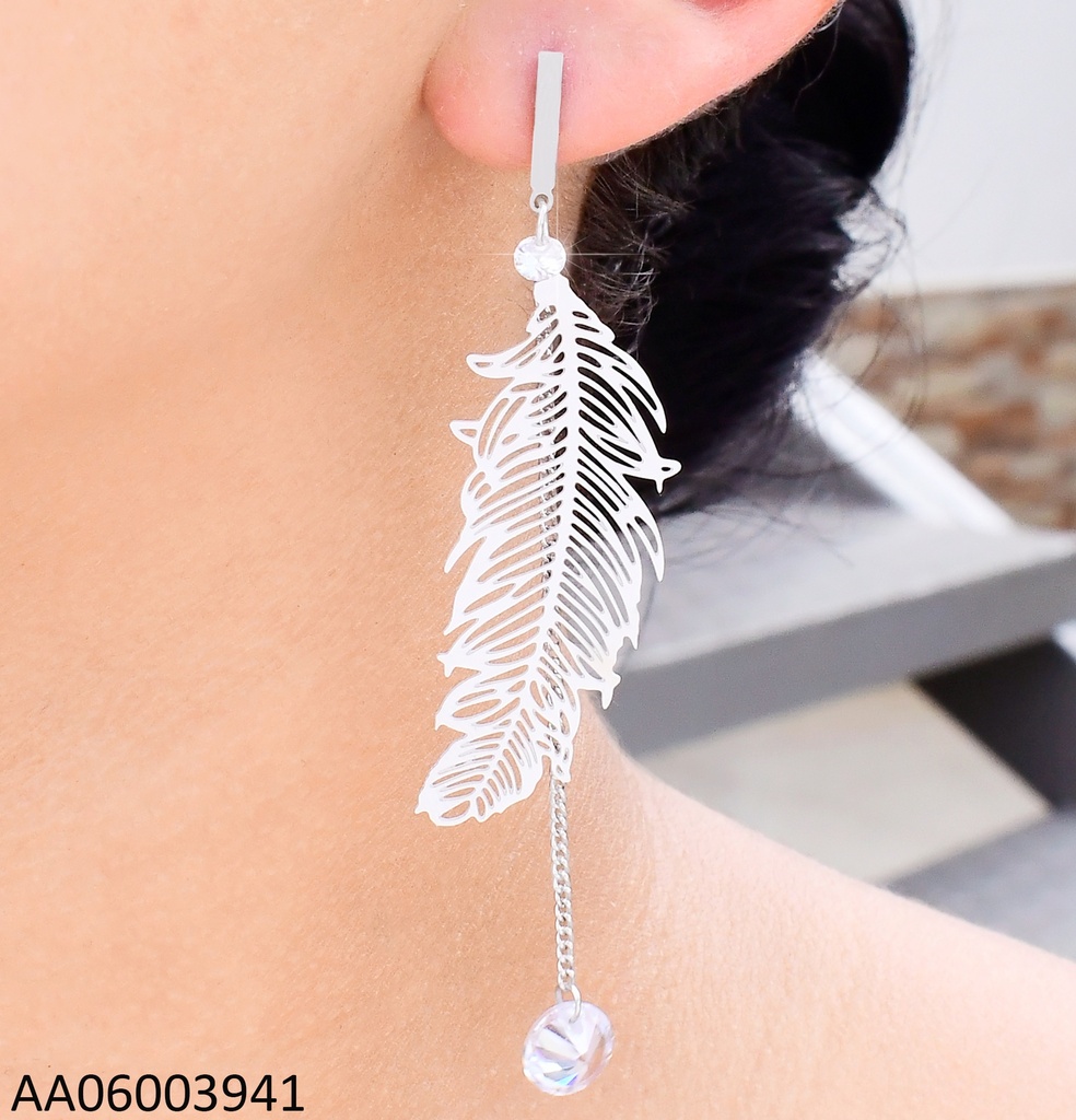 ARETES PLAT HOJA CALADA/CADENITA/ZIRC KE112649