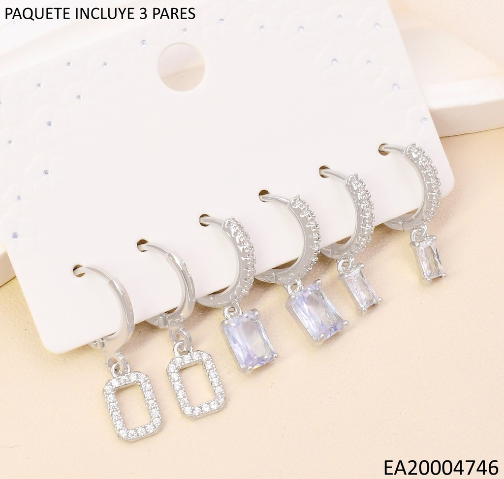 PENDIENTES CIRCONITA CUBICA EN ORO 14K(SET3) / RECT. SE1265-6