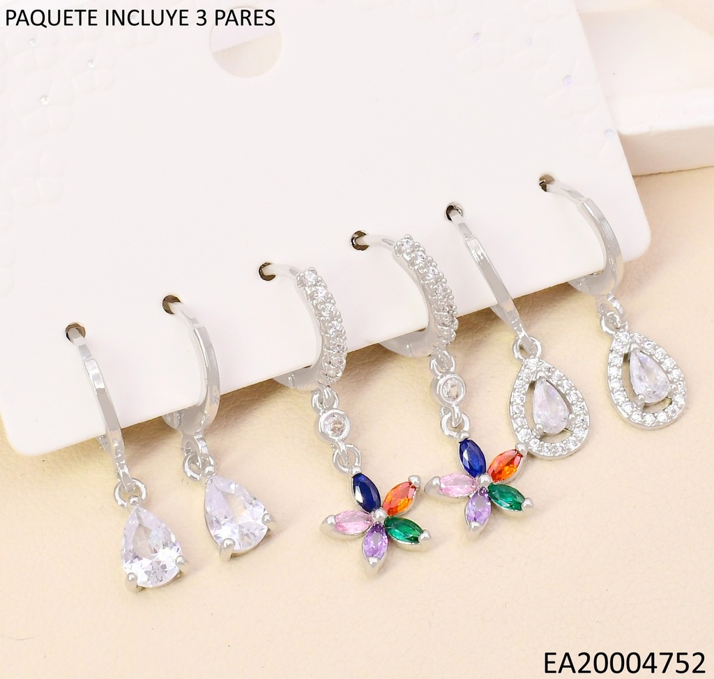 PENDIENTES CIRCONITA CUBICA EN ORO 14K(SET3) / FLOR /GOTA SE1267-6