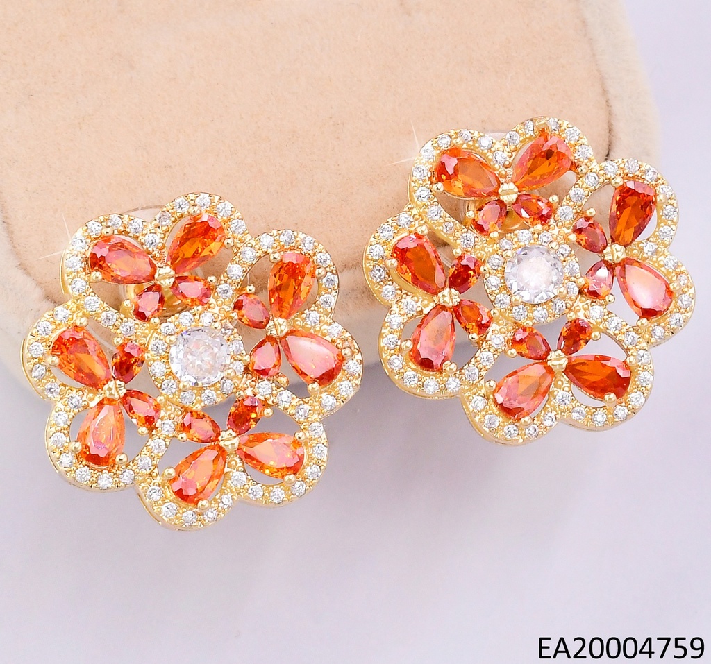 PENDIENTES ELEGANTES CON PEDRERÍA 14K /FLOR ZIRC. NARANJA EE4528-6
