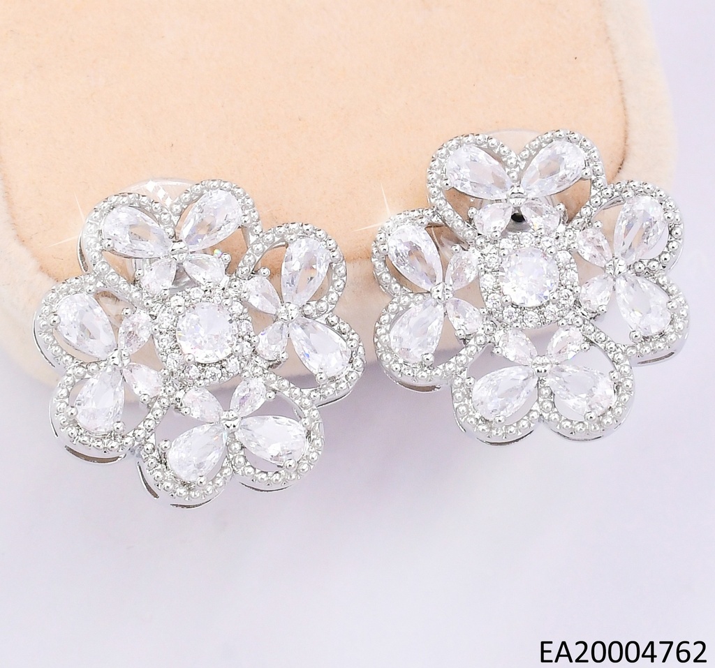 PENDIENTES ELEGANTES CON PEDRERÍA 14K /PLAT FLOR ZIRC CRISTAL EE4525-6
