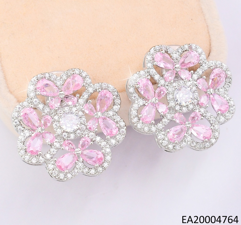 PENDIENTES ELEGANTES CON PEDRERÍA 14K /PLAT FLOR ZIRC. ROSA EE4527-6