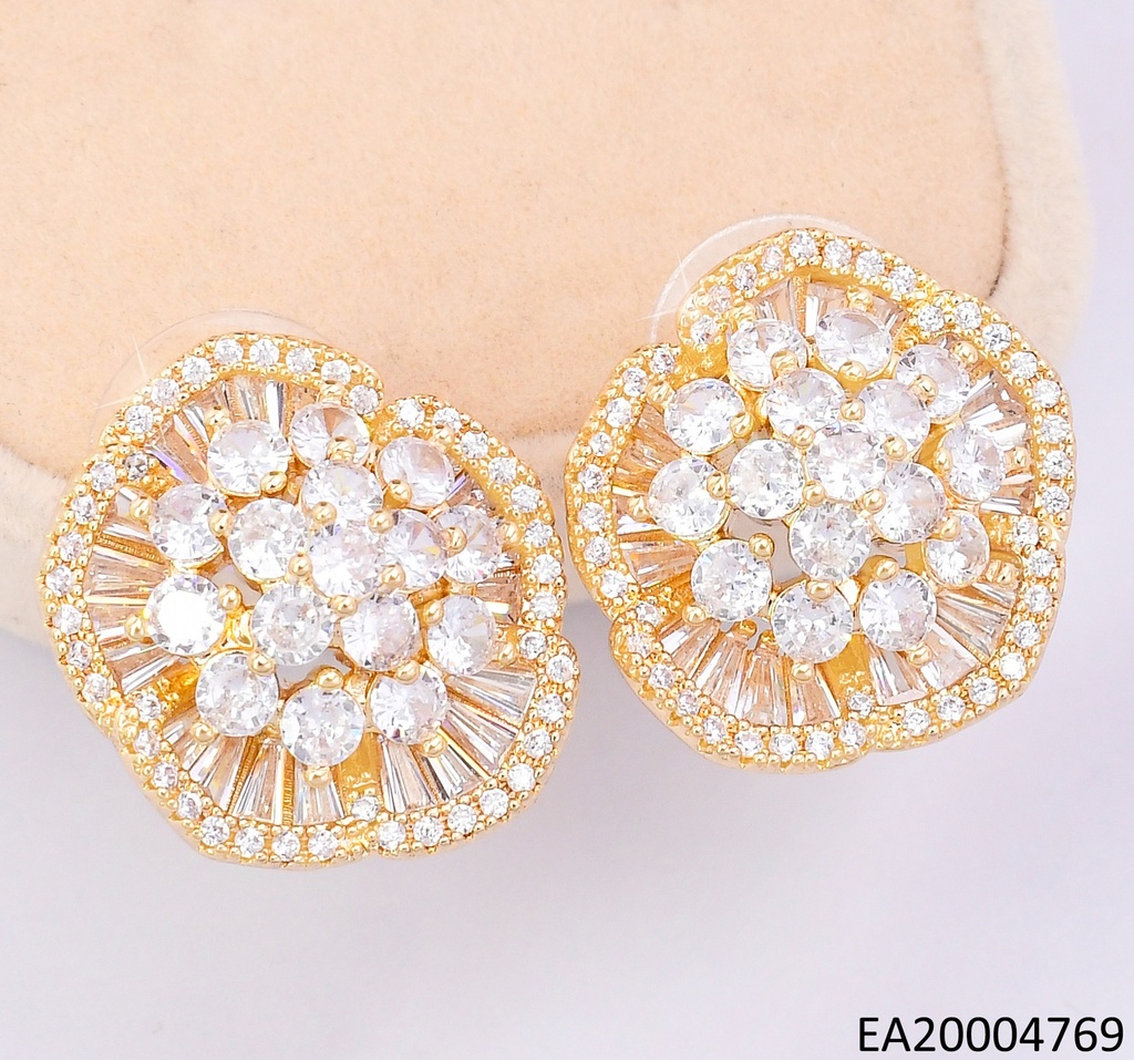 PENDIENTES ELEGANTES CON PEDRERÍA 14K /FLOR IRRE. CRISTAL EE4576-6