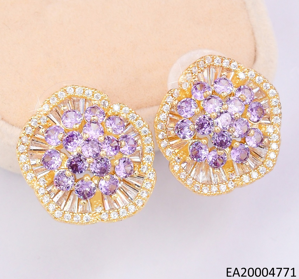 PENDIENTES ELEGANTES CON PEDRERÍA 14K /FLOR IRRE. LILA EE4578-6