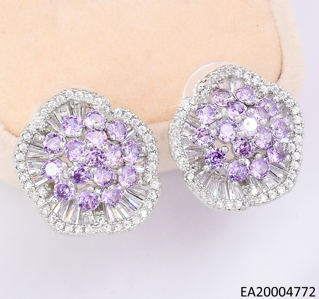 PENDIENTES ELEGANTES CON PEDRERÍA 14K /PLAT FLOR IRRE. LILA EE4579-6