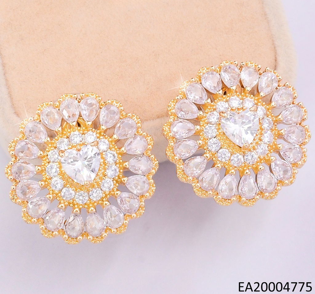 PENDIENTES ELEGANTES CON PEDRERÍA 14K /RUEDA CORAZON CENTRO CRISTAL EE4616-6