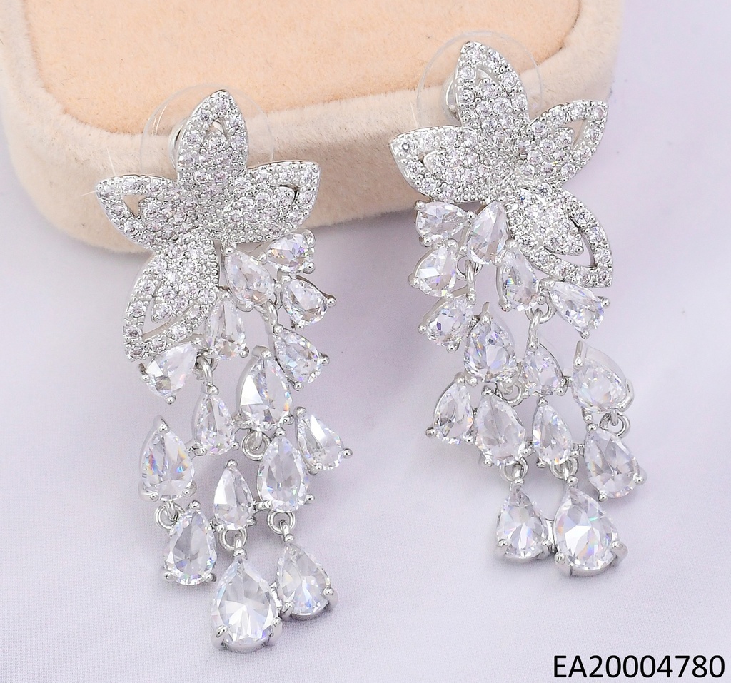 PENDIENTES ELEGANTES CON PEDRERÍA 14K /PLAT FLOR LLUVIA EE4453-6