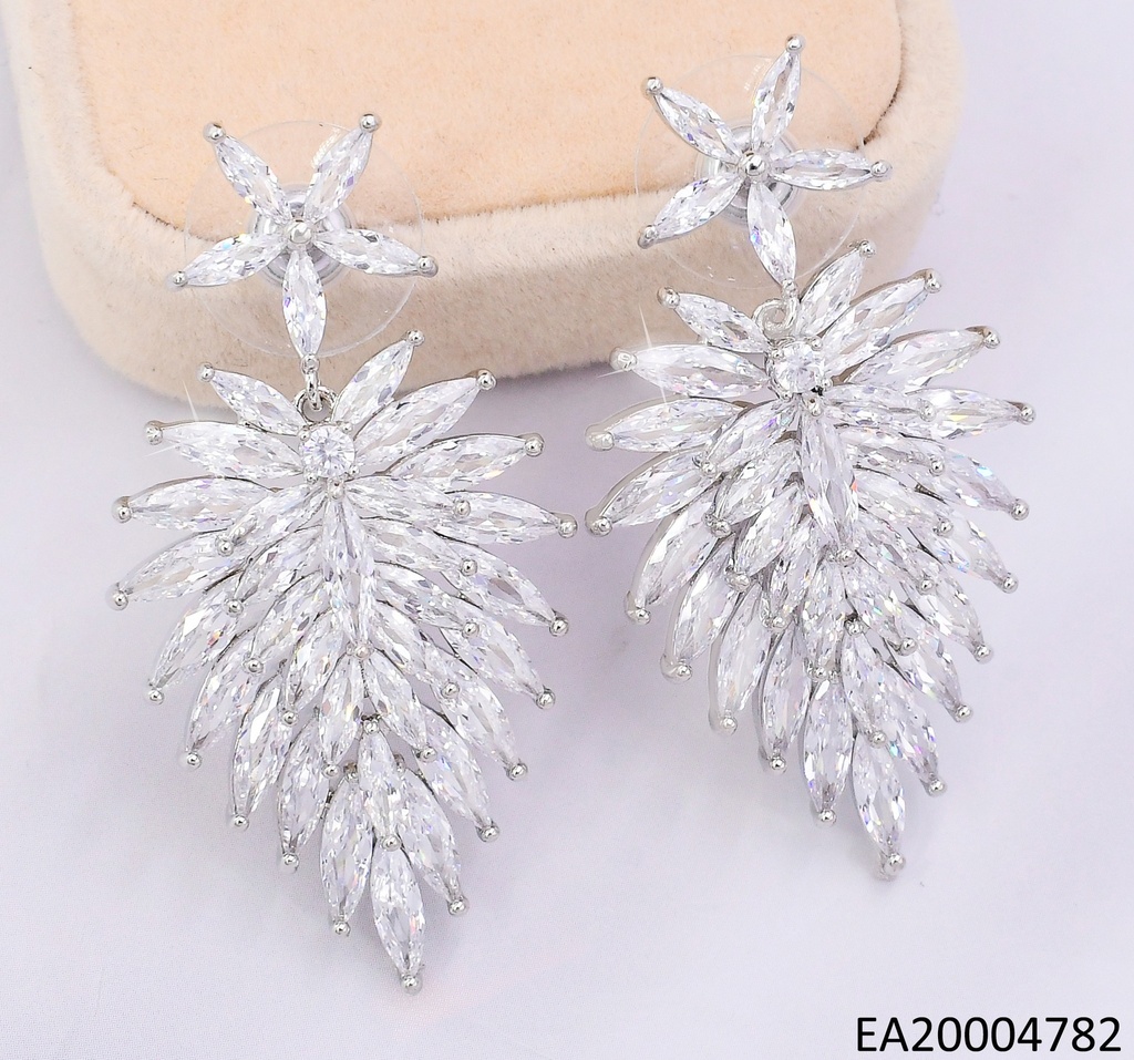 PENDIENTES ELEGANTES CON PEDRERÍA 14K/PLAT FLOR HOJA ZIRC CRISTAL EE4451-6
