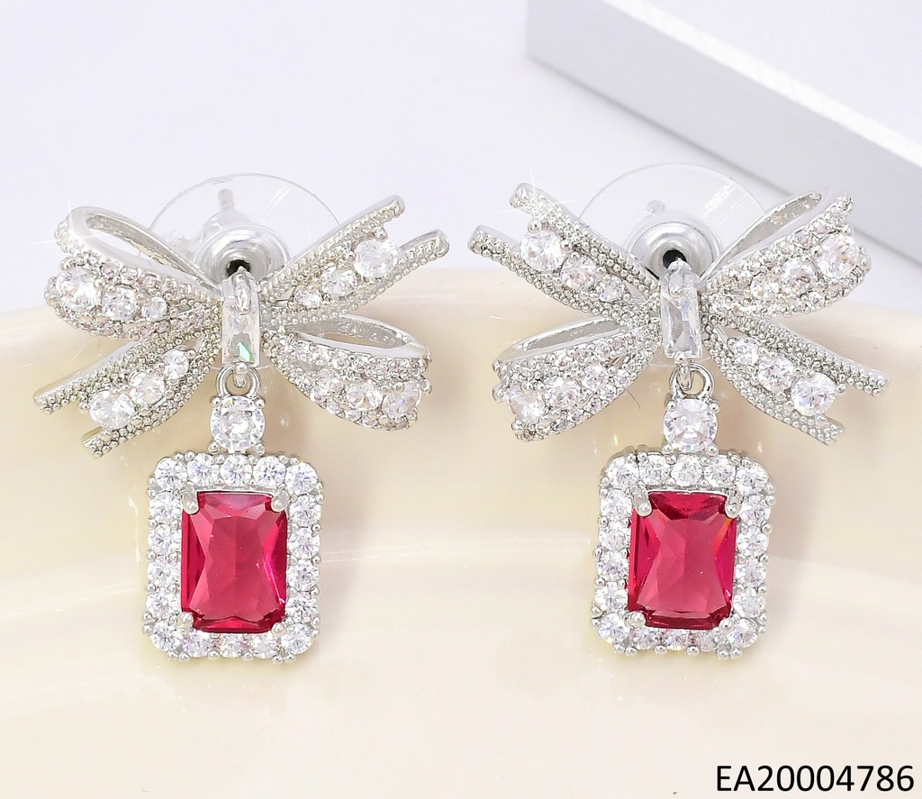 PENDIENTE COLGANTE CIRCONITA RECT. FUCSIA / LAZO PLAT. EE4481-6