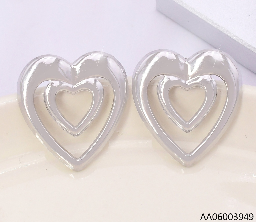 ARETES PLATEADO CORAZON CROQUI DOBLE KE119242