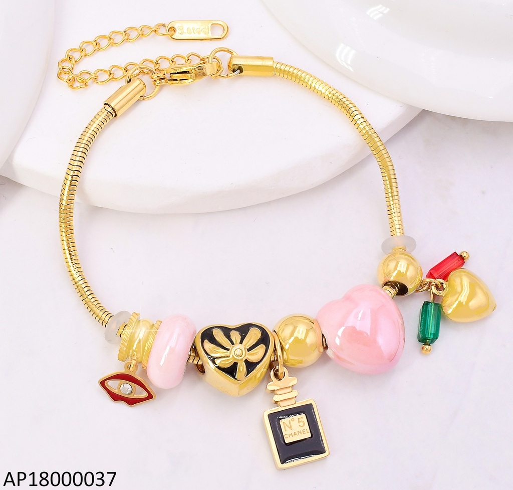 PANDORA FLEXIBLE DIJE CORAZON/P. CHANEL N.5/ OJITO BA2188-45 (C.ROSA)