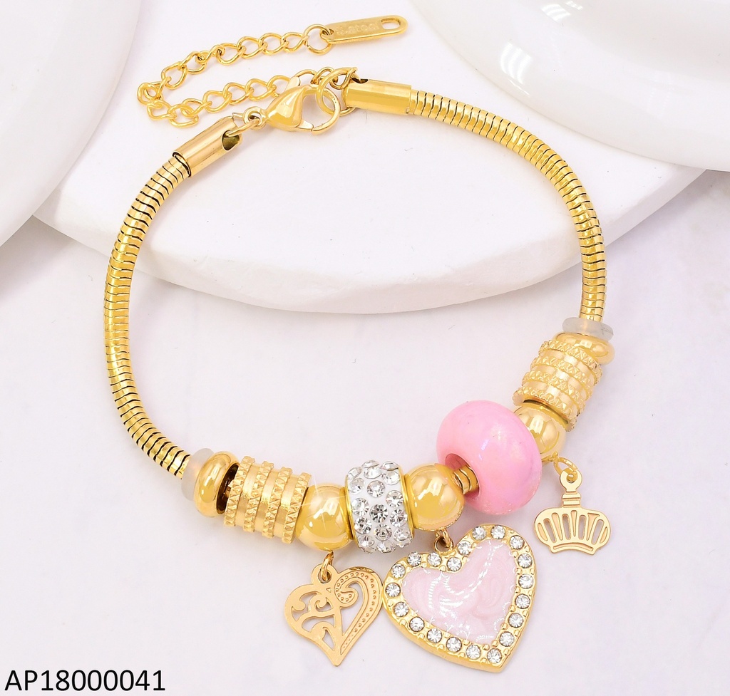 PANDORA FLEXIBLE DIJES CORAZON/ RUEDA/CORAZON CALADO/CORONA BA2212-45 (C.ROSA)
