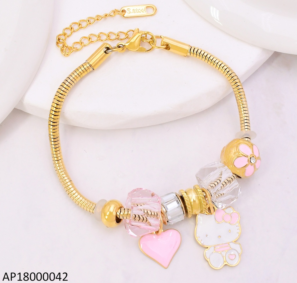 PANDORA FLEXIBLE DIJES HELLO KITTY / RUEDA FLORAL/RUEDA CRISTAL /BA2173-45 (C. ROSA)