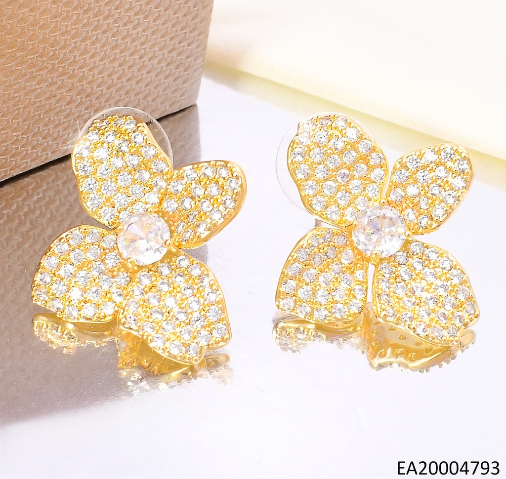 PENDIENTES ELEGANTES CON PEDRERÍA 14K / FLOR 4 PET. EE4632-6