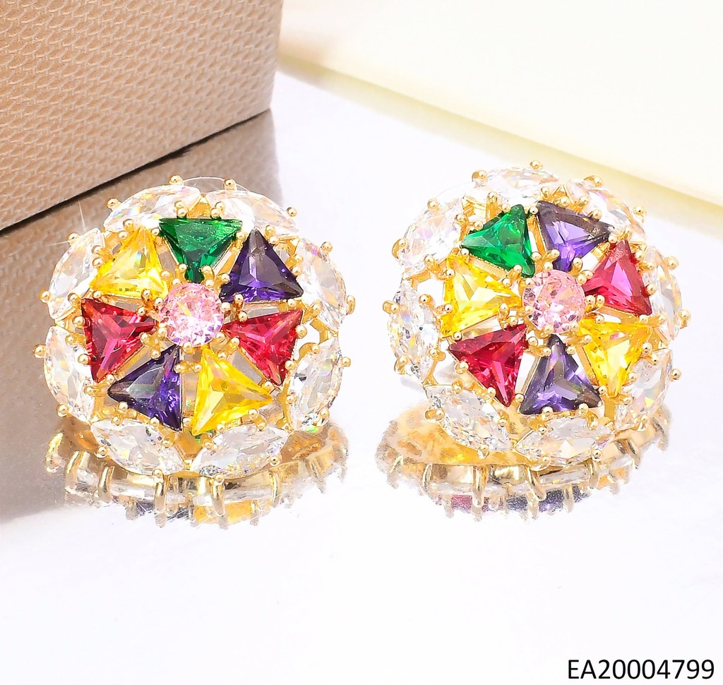 PENDIENTES ELEGANTES CON PEDRERÍA 14K/CIRCULO ZIRC. TRIANGULARES EE4588-6