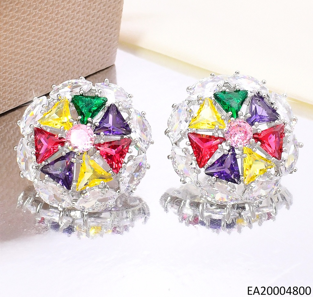 PENDIENTES ELEGANTES CON PEDRERÍA 14K/PLAT CIRCULO ZIRC. TRIANGULARES EE4589-6
