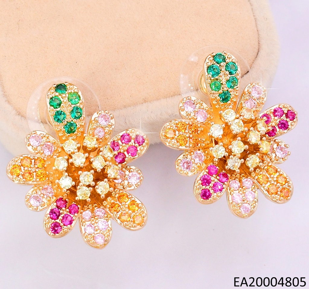 PENDIENTES ELEGANTES CON PEDRERÍA 14K/FLOR PET. ALARGADOS EE4522-6